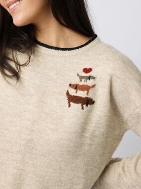 Natural Life Intarsia Icon Dog Heart Crewneck Sweater Neutral Size Small NEW